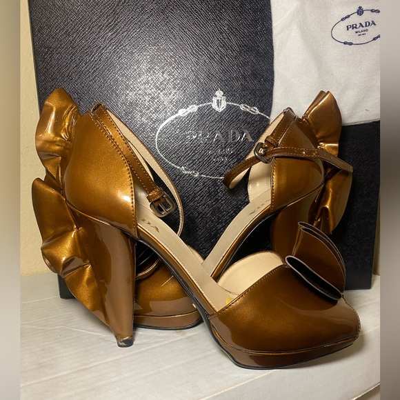 Prada Women's Metallic Bronze Heels - Picture 1 of 10